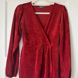 Blue Blush Deep Red Long Sleeve Dress